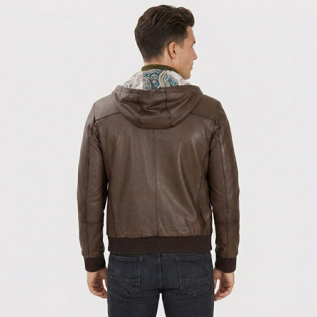 Men’s Brown Hooded Leather Jacket