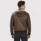 Men’s Brown Hooded Leather Jacket