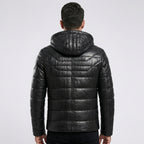 Men’s Real Leather Puffer Hooded Jacket