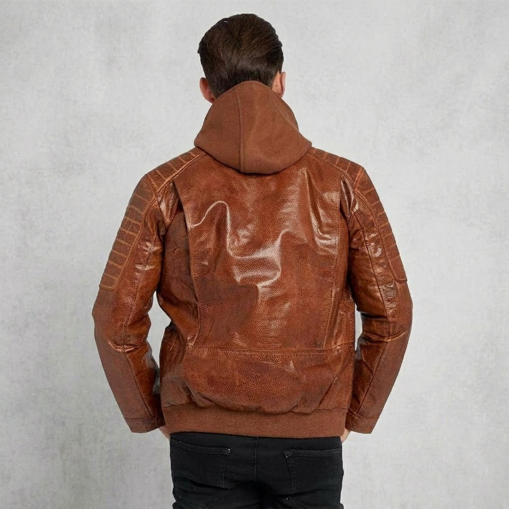 Men’s Waxed Brown Hooded Leather Jacket