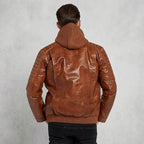 Men’s Waxed Brown Hooded Leather Jacket