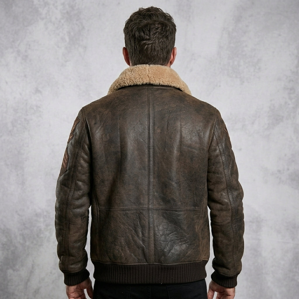 Men’s B3 RAF Aviator Brown Bomber Leather Jacket with Fur