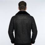 Men’s Black Crocodile Print Sheepskin Fur Leather Coat
