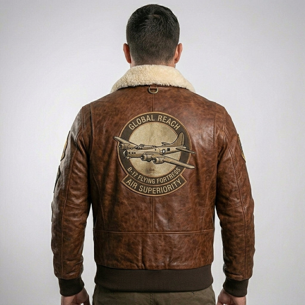 Men’s Distressed Brown Waxed Fighter Leather Jacket