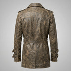 Men’s Distressed Brown Leather Trench Coat