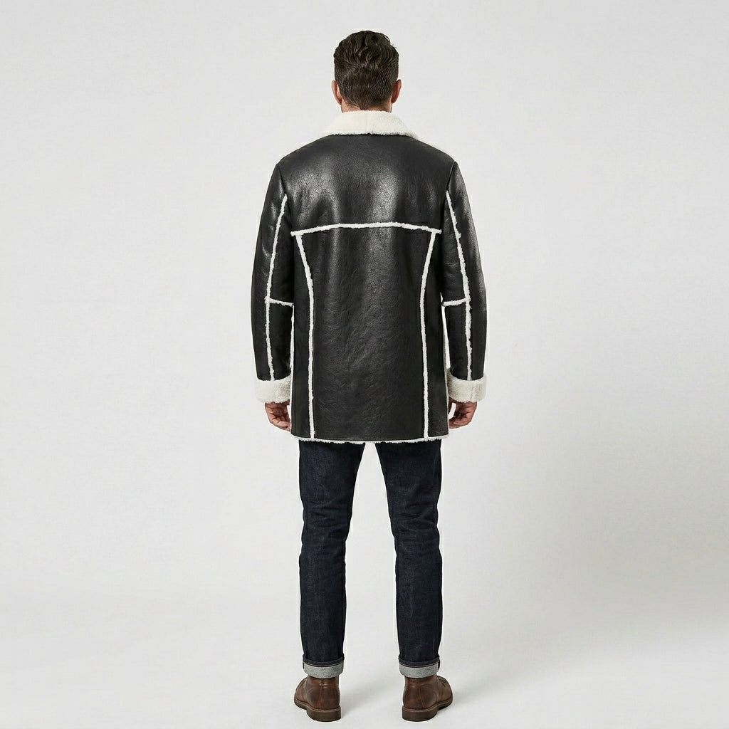 Men’s Long Sheepskin Shearling Trench Jacket