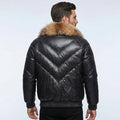 Men’s Black Bubble V-Bomber Leather Jacket – Quilted Winter Street Style