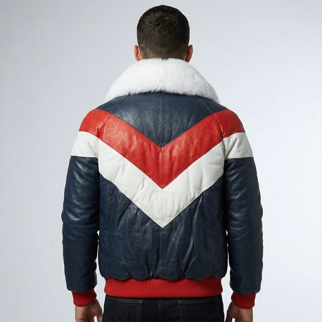Men’s Shearling Collar Leather Jacket – V-Bomber Aviator Style