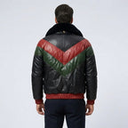 Men’s Stylish Multicolor V-Bomber Leather Jacket – Quilted Streetwear Style