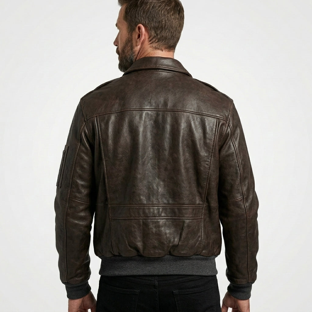 Men’s Pilot Leather Jacket – Classic Aviator Bomber Flight Style