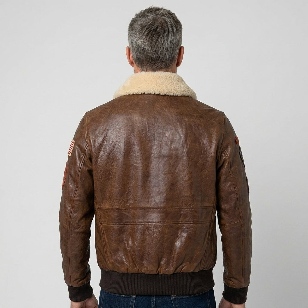 Men’s Stylish Brown Aviator Pilot Sheepskin Jacket