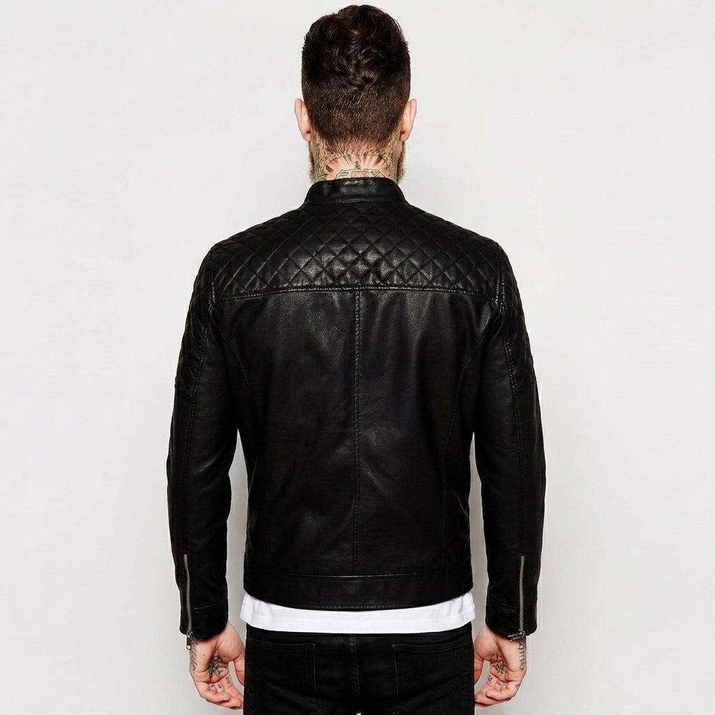 Men’s Black Lambskin Biker Jacket – Slim Fit Moto Leather Style
