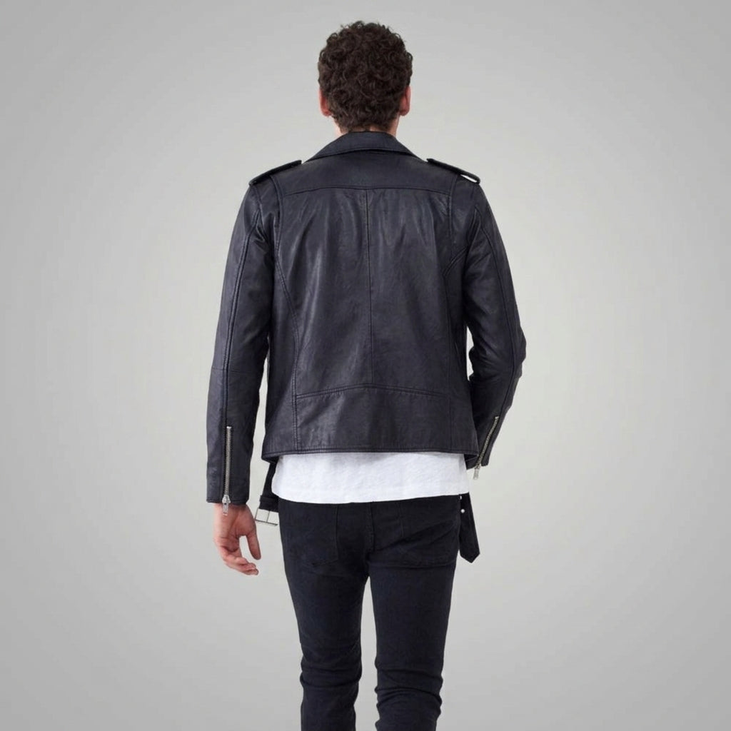 Men’s Black Leather Biker Jacket – Classic Moto Rider Style