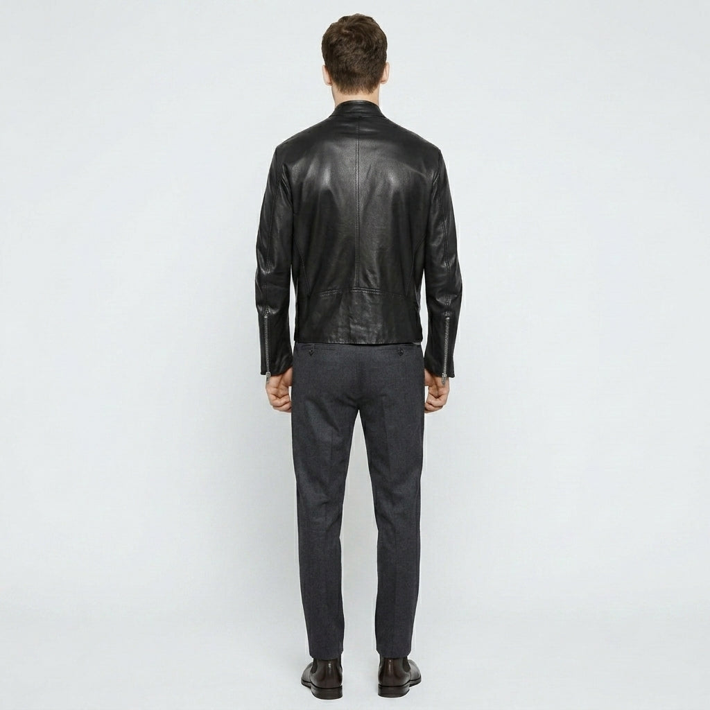 Men’s Black Retro Moto Leather Riding Jacket