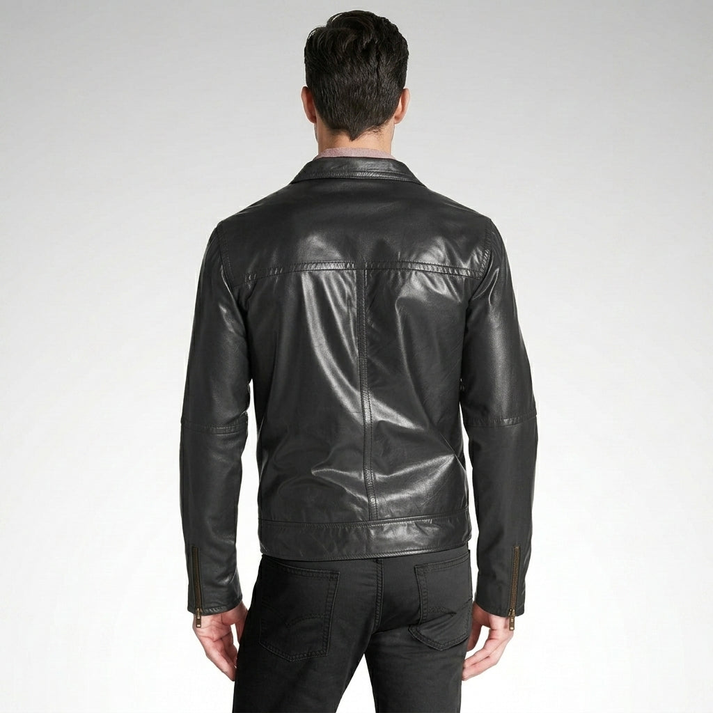 Men’s Modern Black Leather Jacket – Slim Fit Contemporary Style