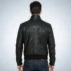 Men’s Fitted Black Leather Bomber Jacket – Slim Fit Classic Style