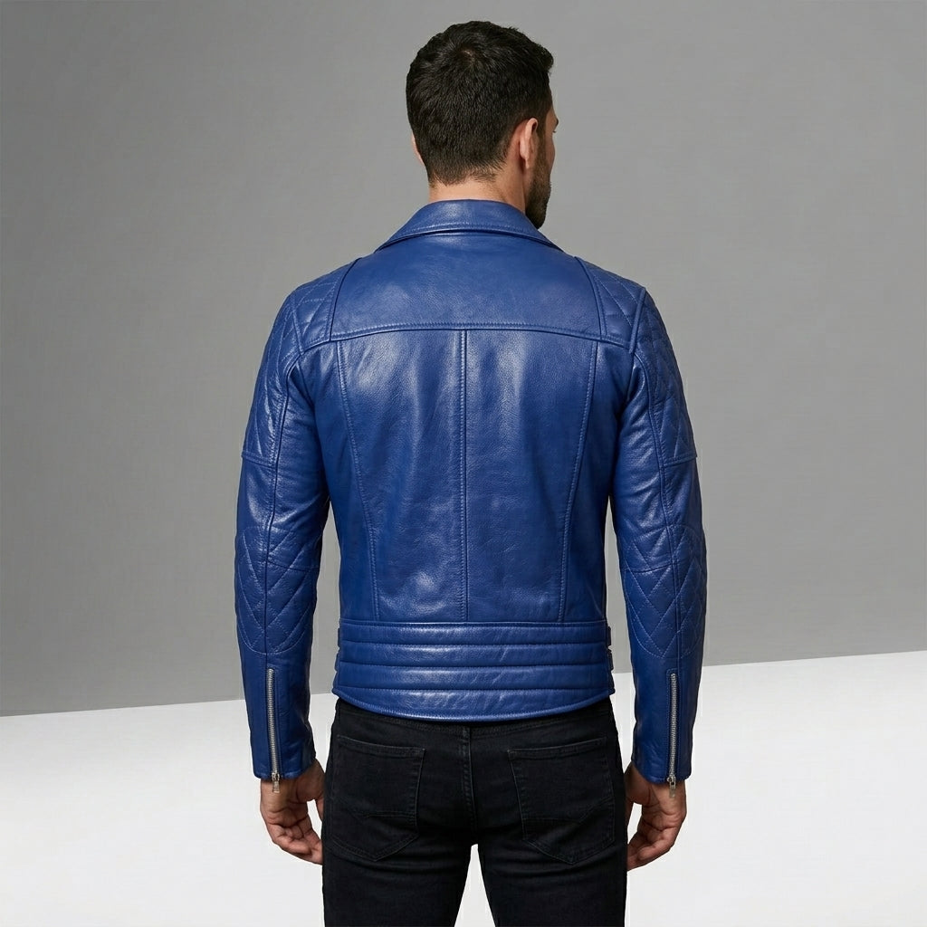 Men’s Royal Blue Café Racer Leather Jacket