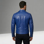 Men’s Royal Blue Café Racer Leather Jacket