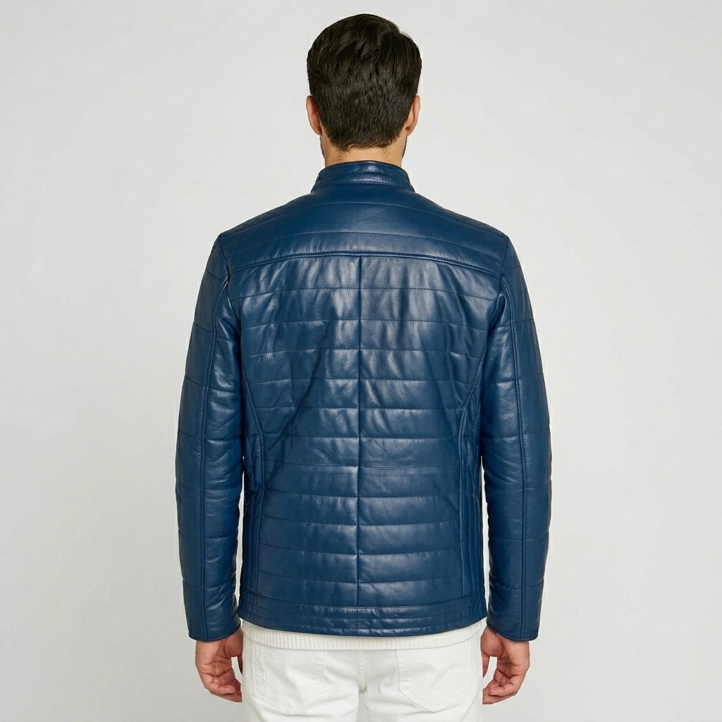 Men’s Blue Leather Jacket – Stylish Slim Fit Casual Biker Style
