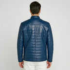 Men’s Blue Leather Jacket – Stylish Slim Fit Casual Biker Style