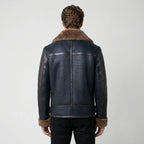 Men’s Blue Sheepskin Shearling Jacket – Premium Aviator Winter Style