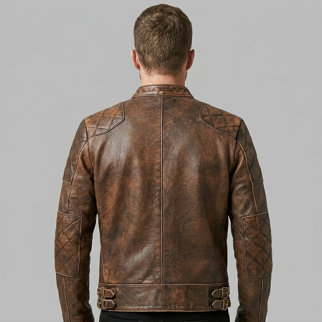 Men’s Brown Leather Café Racer Biker Jacket