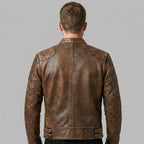 Men’s Brown Leather Café Racer Biker Jacket