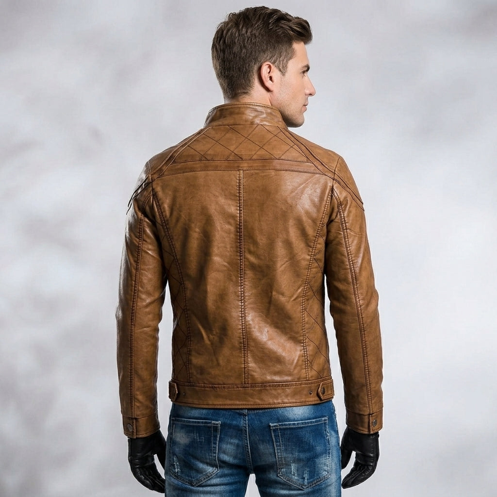 Men’s Brown Leather Biker Jacket – Classic Moto Rider Style