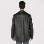 Men’s Black Lambskin Leather Overcoat Blazer Jacke