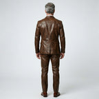 Men’s Brown Leather Blazer – Classic Slim Fit Smart Casual Style