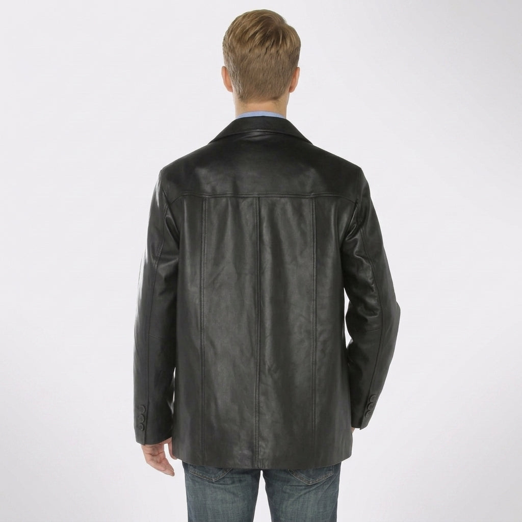 Men’s Black Lambskin Leather Coat – Premium Longline Luxury Style