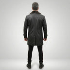 Men’s Black Leather Trench Coat with Shearling Lining
