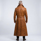 Men’s Distressed Sheepskin Duster Coat – Vintage Longline Leather Style