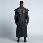 Men’s Black Leather Trench Coat with Hood – Slim Fit Urban Style