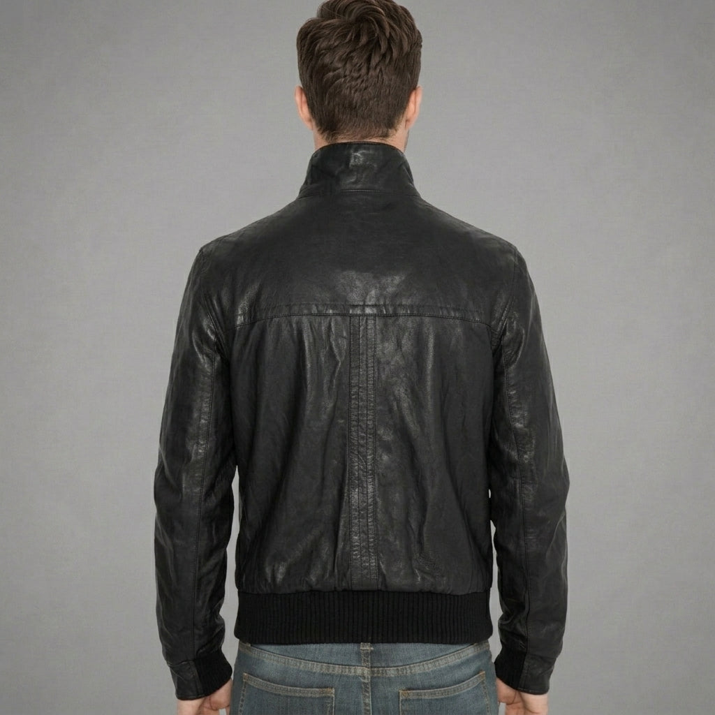 Men’s Black Sheepskin Leather Bomber Jacket