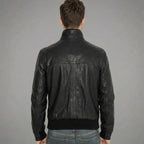 Men’s Black Sheepskin Leather Bomber Jacket