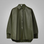 Women’s Olive Green Faux Leather Shirt Jacket