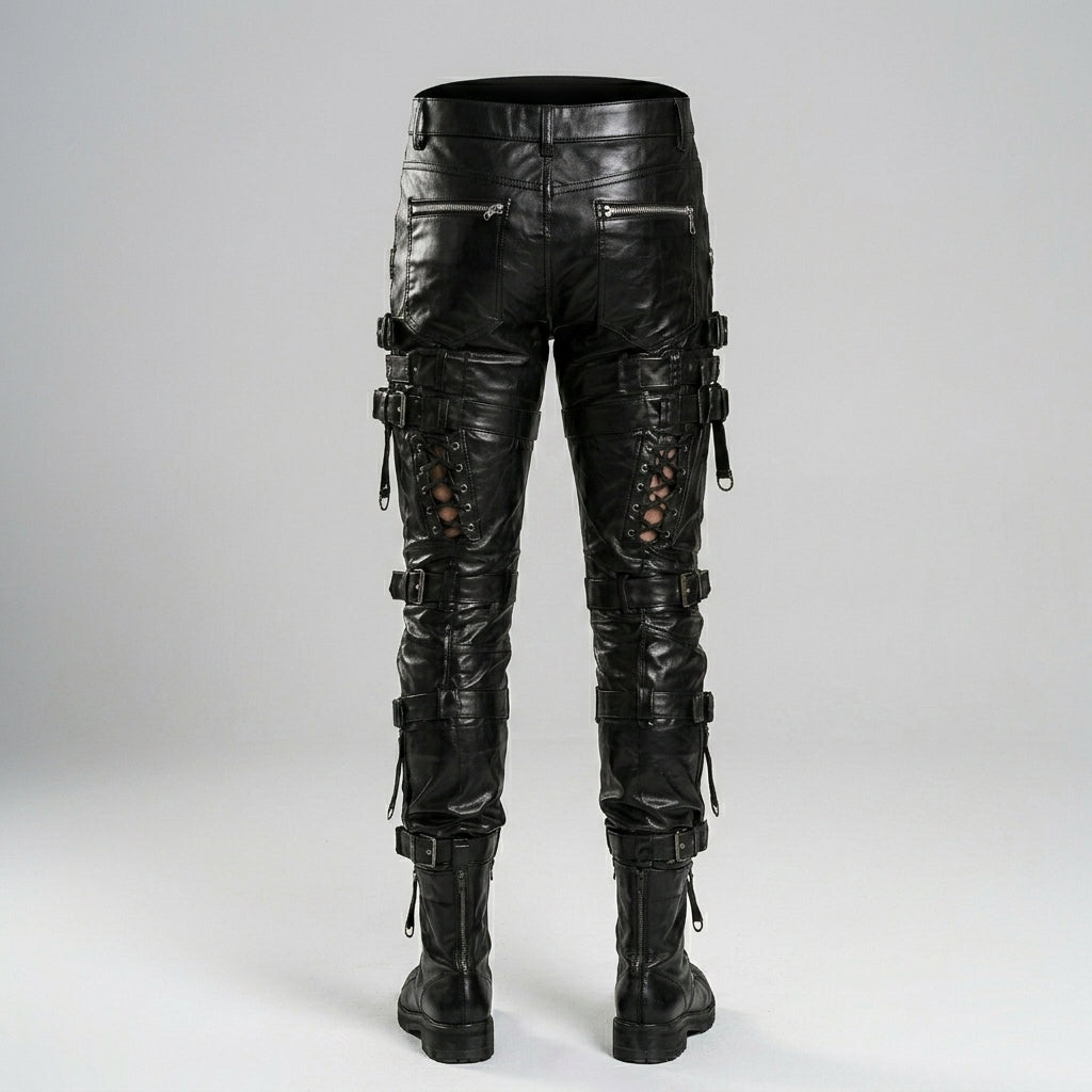 Men’s Black Sheepskin Gothic Leather Pants