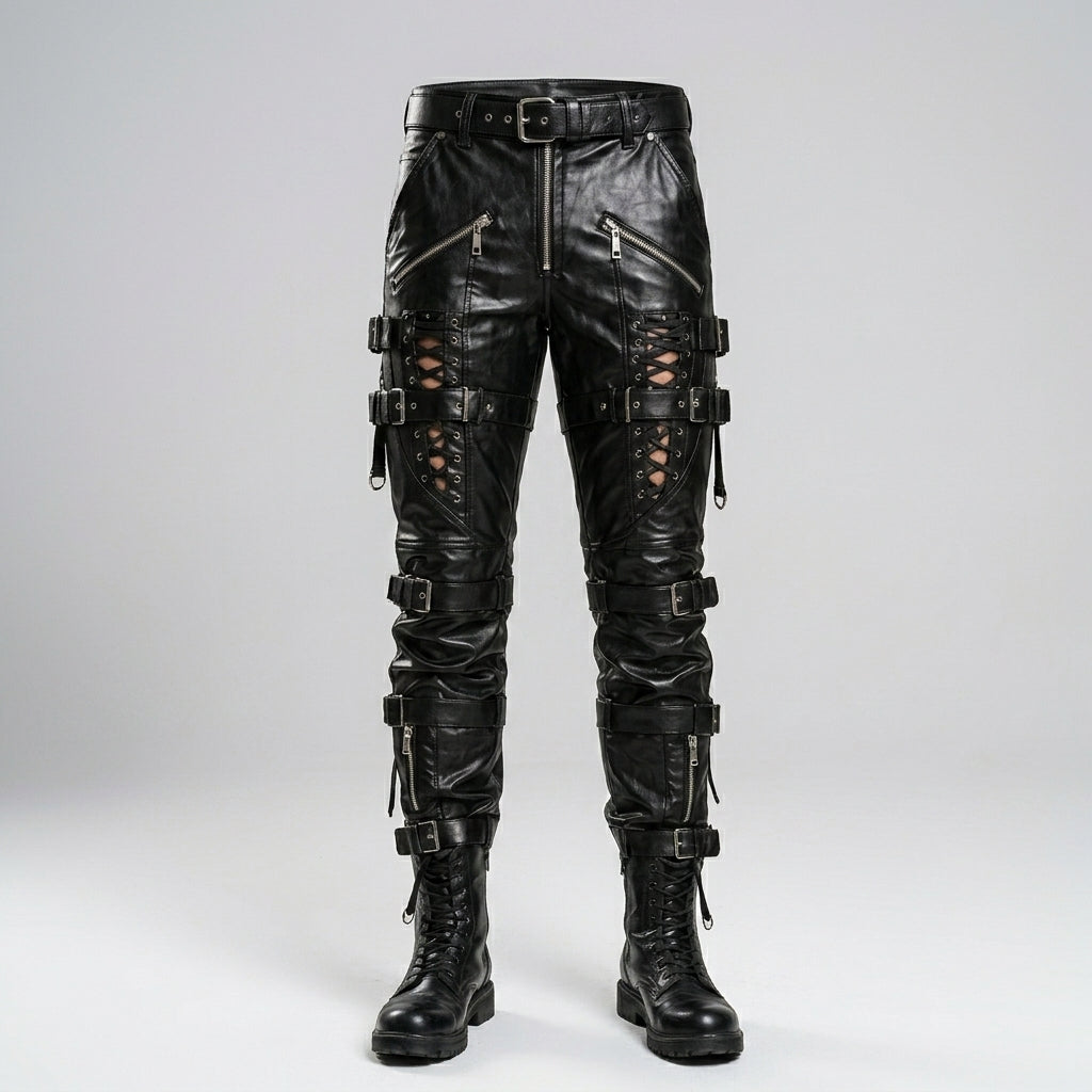 Men’s Black Sheepskin Gothic Leather Pants