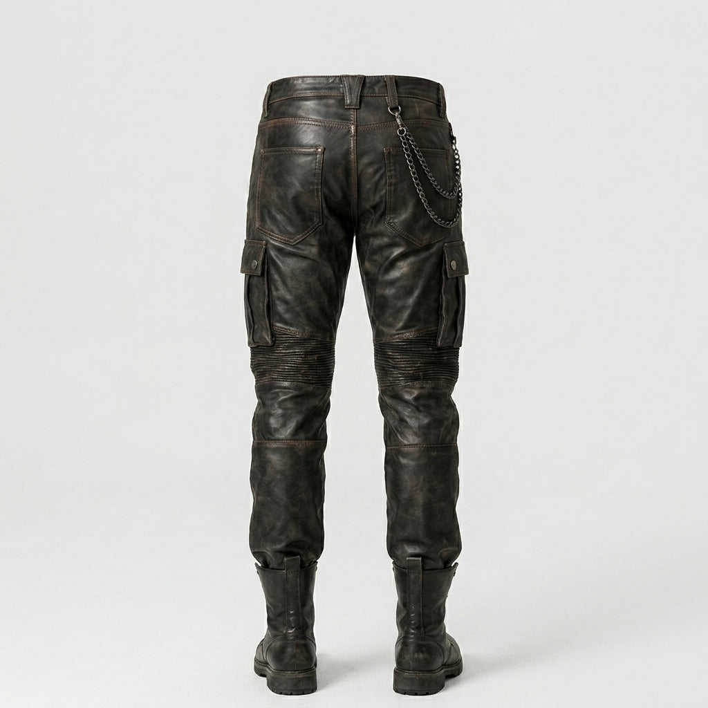 Men’s Black Sheepskin Leather Cargo Biker Pants