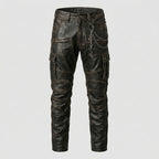 Men’s Black Sheepskin Leather Cargo Biker Pants