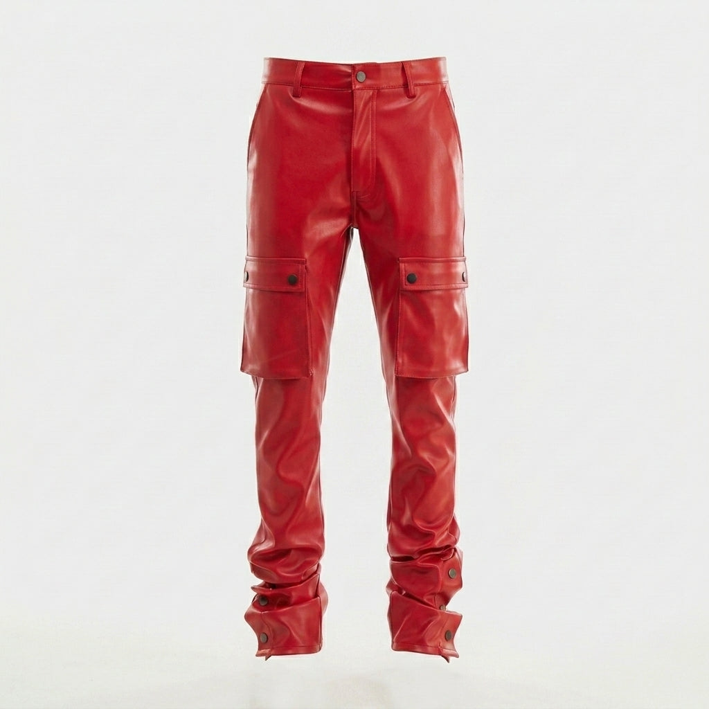 Men’s Red Leather Cargo Pants