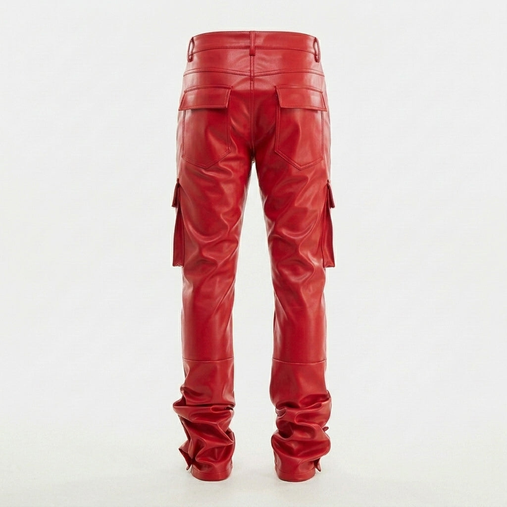 Men’s Red Leather Cargo Pants