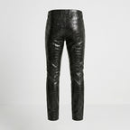 Men’s Black Crocodile Embossed Genuine Leather Biker Pants