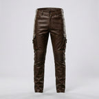 Men’s Brown Slim Fit Biker Leather Pants