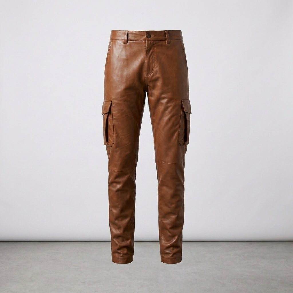 Men’s Brown Leather Cargo Pants