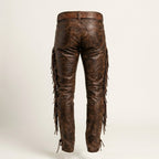 Men’s Brown Leather Fringe Cowboy Pants
