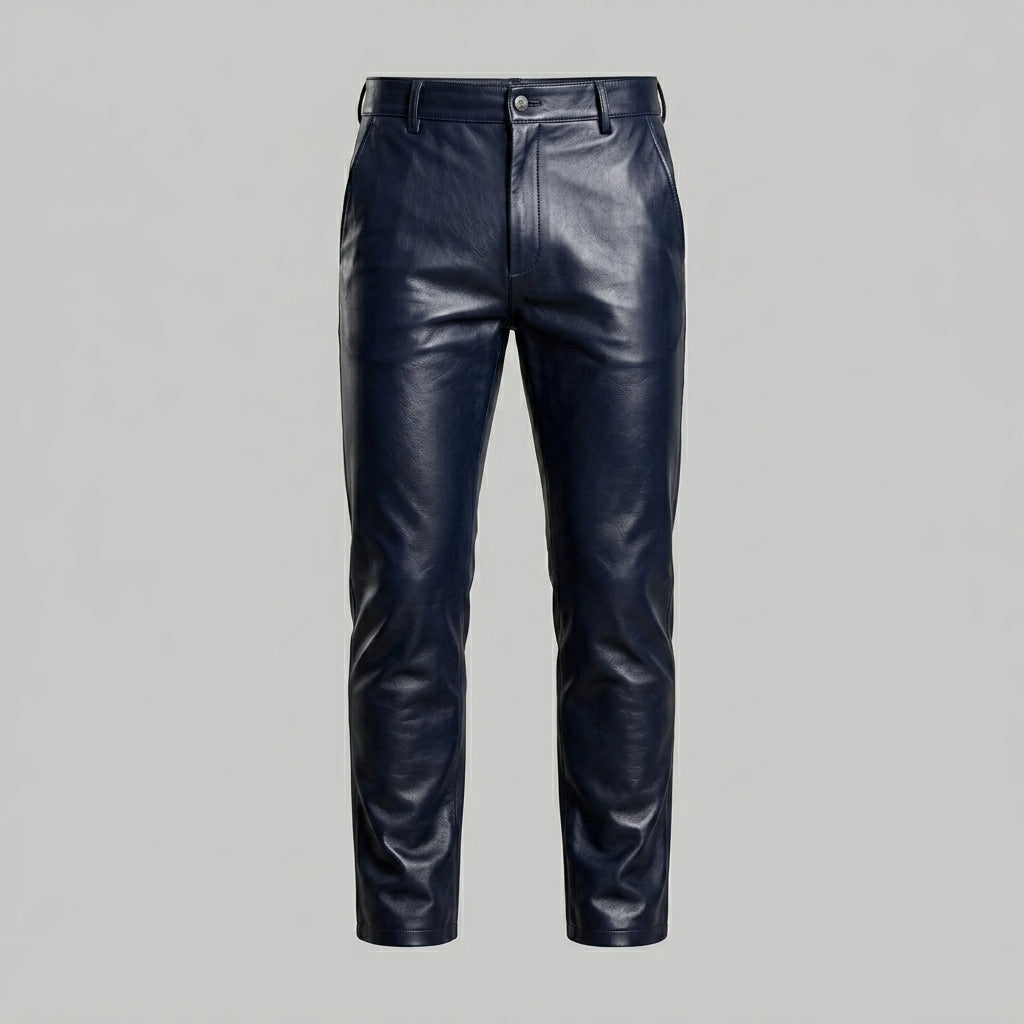 Men’s Navy Blue Sheepskin Leather Pants