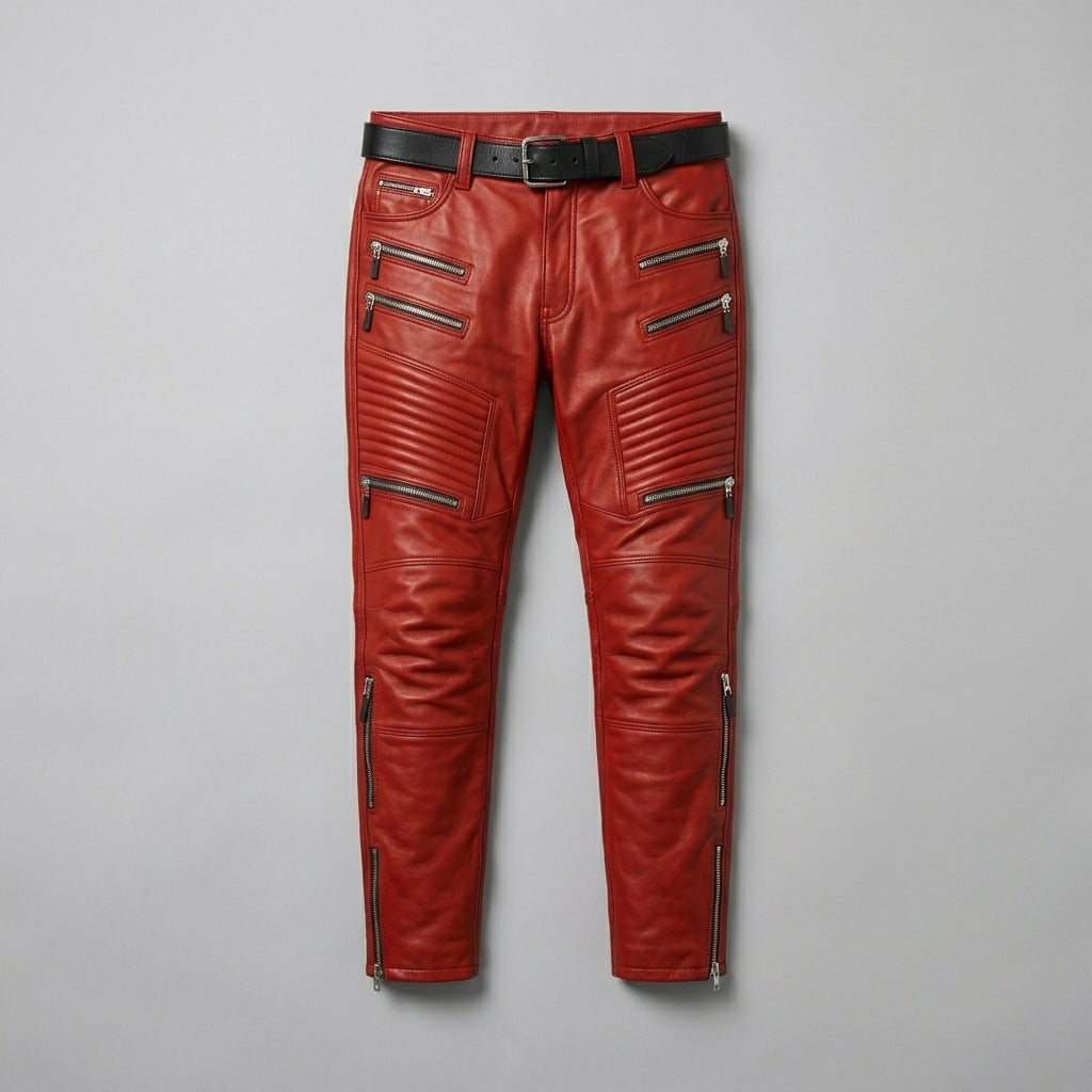 Men’s Red Biker Leather Pants