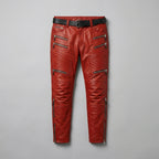 Men’s Red Biker Leather Pants